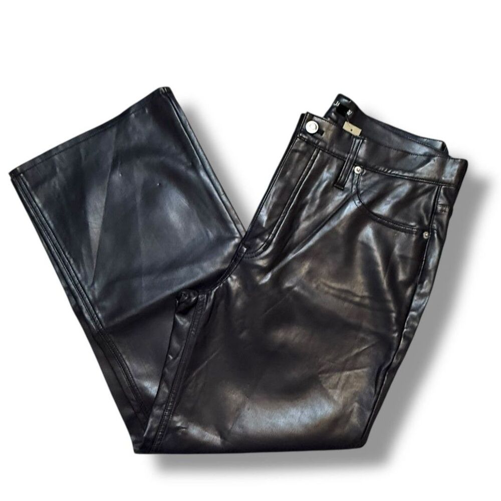 J.Crew Faux Leather Black Boot Leg Cut Pants Women’s Size 30/10 NWT - Picture 2 of 8